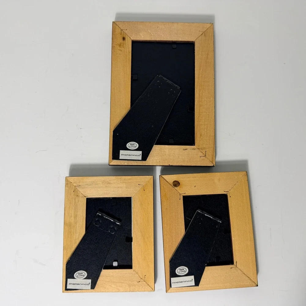 Melannco Wood Picture Frame Set 3x5 2x3 Brown Traditional Home Decor 3 Piece Set